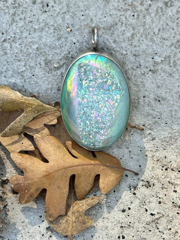 Product Image: Striking Pale Blue Green Druzy Pendant!