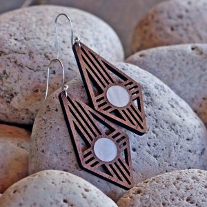 Product Image: Diamond Zia Earrings in Walnut & Pearl