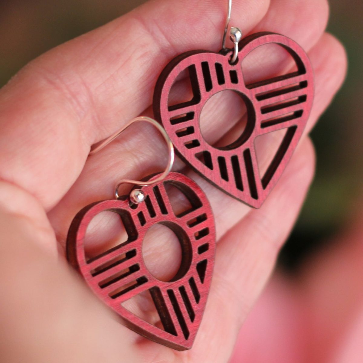 Santa Fe Marketplace Heart Zia Earrings in Red Birch Product Image: Heart Zia Earrings in Red Birch