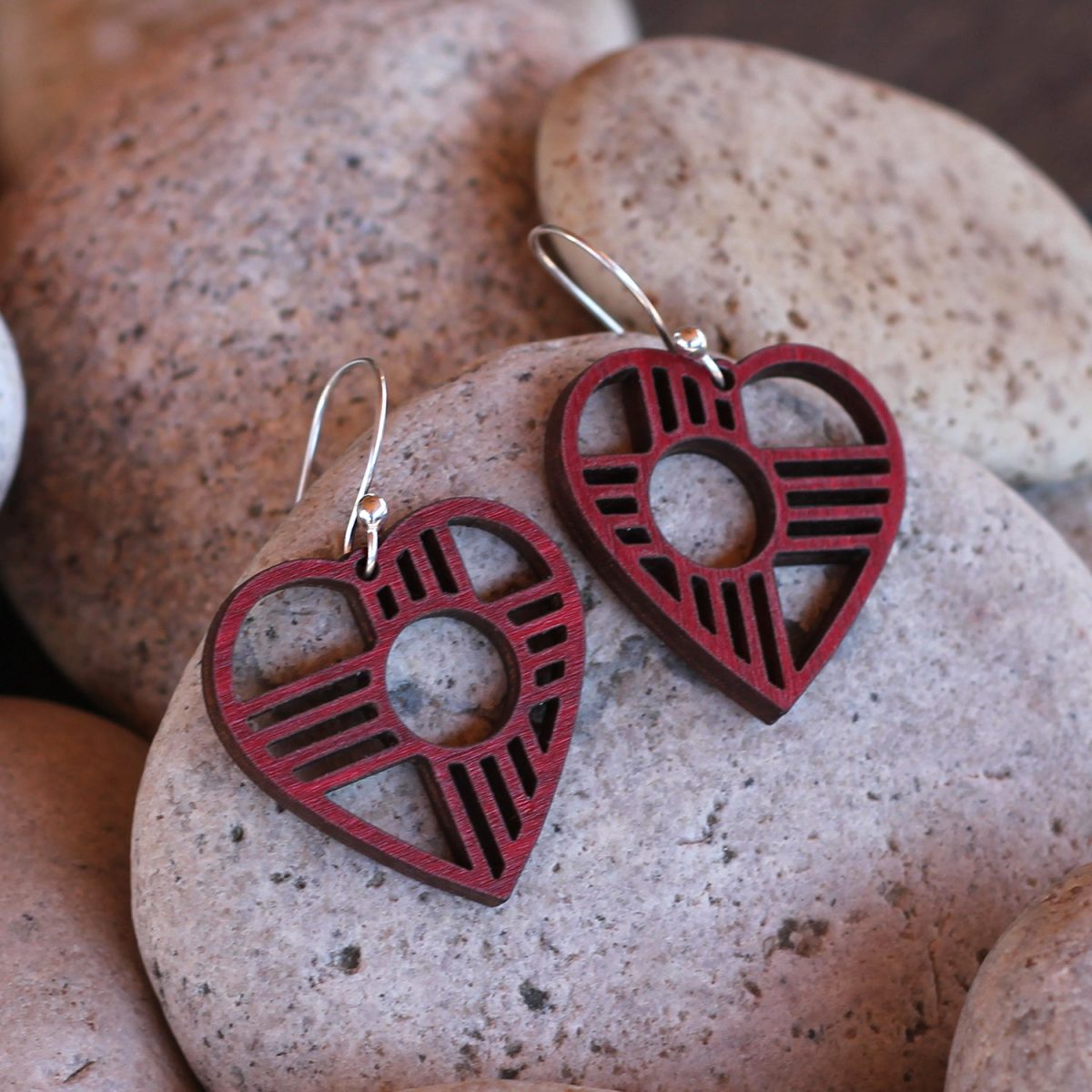 Santa Fe Marketplace Heart Zia Earrings in Red Birch Product Image: Heart Zia Earrings in Red Birch