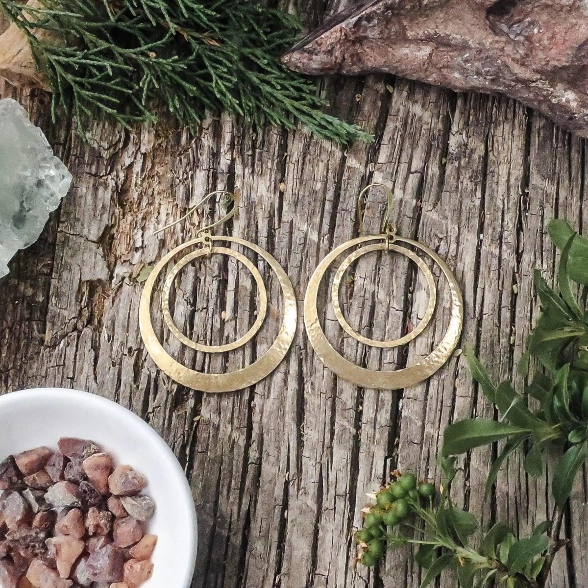 Santa Fe Marketplace Brass Hoop Earrings – Handcrafted Talisman Jewelry For Calm Product Image: Brass Hoop Earrings – Handcrafted Talisman Jewelry For Calm
