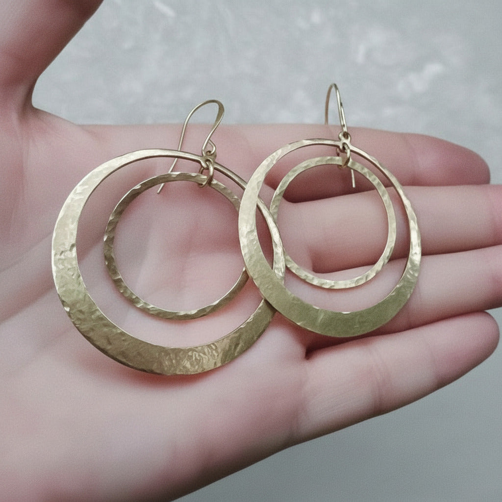 Santa Fe Marketplace Brass Hoop Earrings – Handcrafted Talisman Jewelry For Calm Product Image: Brass Hoop Earrings – Handcrafted Talisman Jewelry For Calm