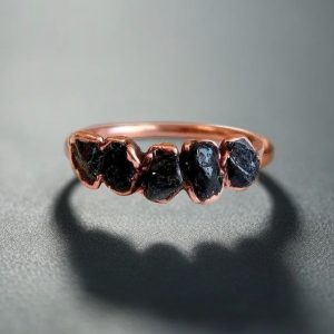 Santa Fe Marketplace Black Tourmaline Multistone Ring — Handcrafted Copper Talisman For Grounded Spirit Product Image: Black Tourmaline Multistone Ring — Handcrafted Copper Talisman For Grounded Spirit