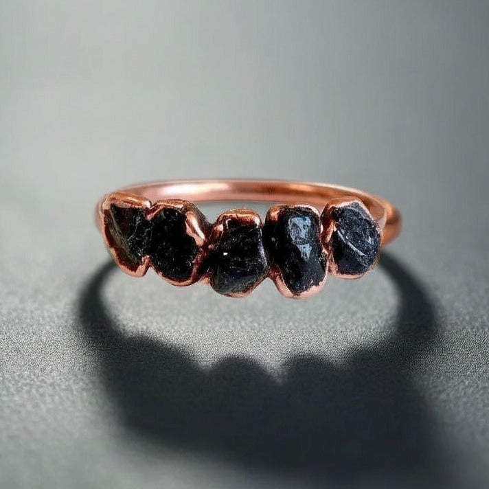 Santa Fe Marketplace Black Tourmaline Multistone Ring — Handcrafted Copper Talisman For Grounded Spirit Product Image: Black Tourmaline Multistone Ring — Handcrafted Copper Talisman For Grounded Spirit