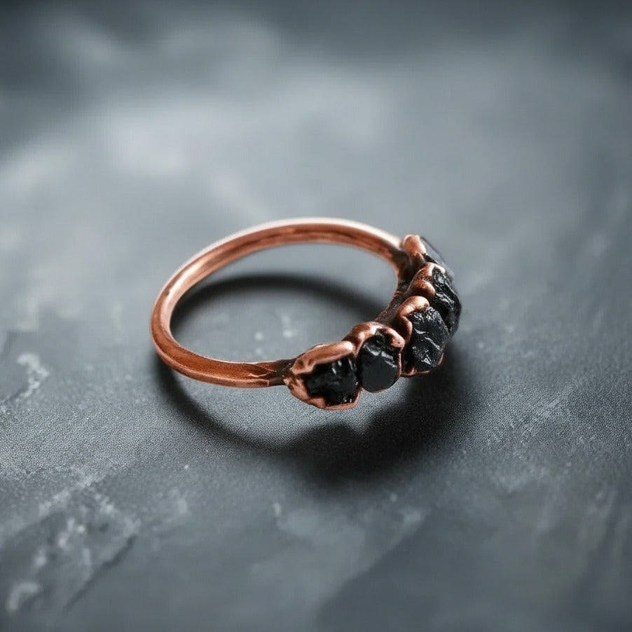 Santa Fe Marketplace Black Tourmaline Multistone Ring — Handcrafted Copper Talisman For Grounded Spirit Product Image: Black Tourmaline Multistone Ring — Handcrafted Copper Talisman For Grounded Spirit