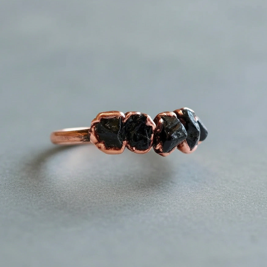 Santa Fe Marketplace Black Tourmaline Multistone Ring — Handcrafted Copper Talisman For Grounded Spirit Product Image: Black Tourmaline Multistone Ring — Handcrafted Copper Talisman For Grounded Spirit