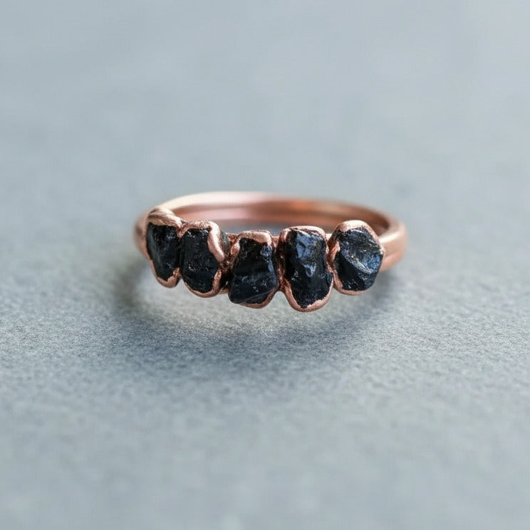 Santa Fe Marketplace Black Tourmaline Multistone Ring — Handcrafted Copper Talisman For Grounded Spirit Product Image: Black Tourmaline Multistone Ring — Handcrafted Copper Talisman For Grounded Spirit