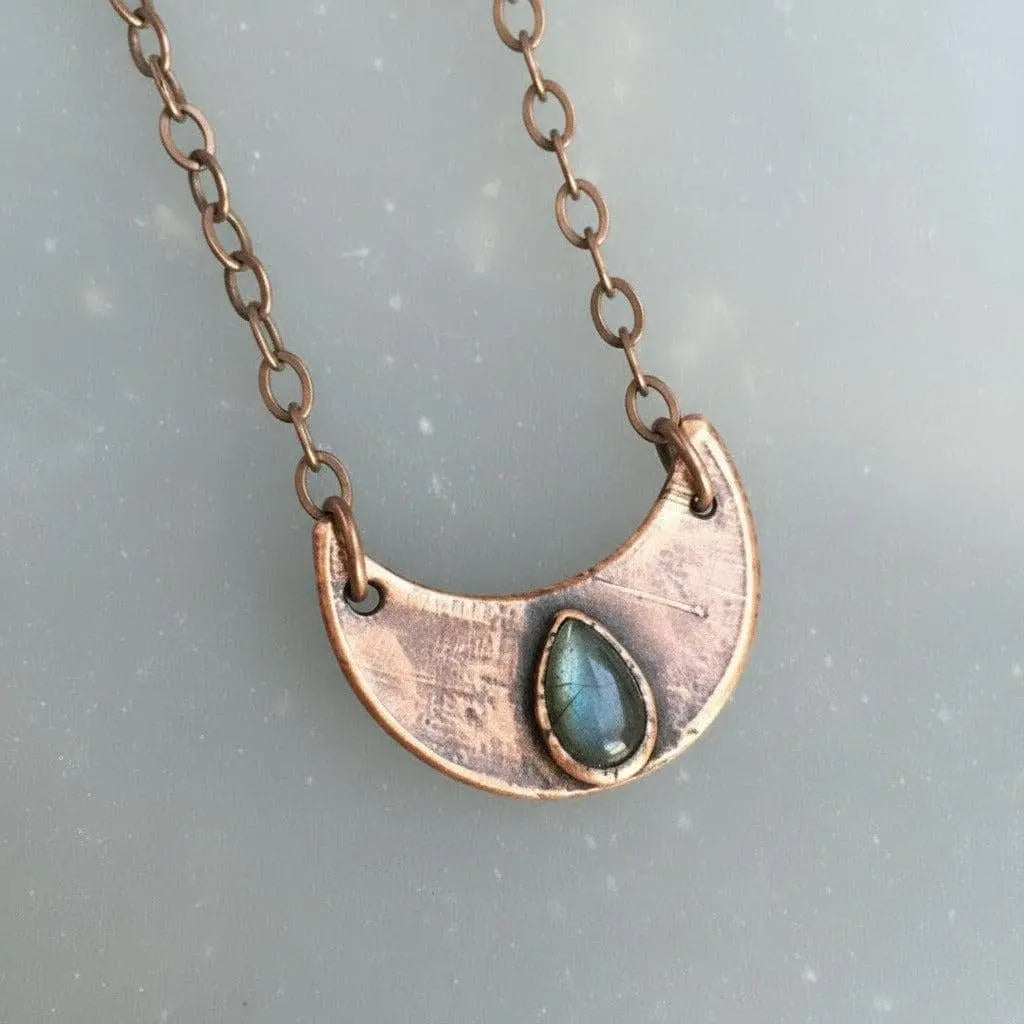 Santa Fe Marketplace Labradorite Crescent Moon Necklace | Electroformed Copper Jewelry Product Image: Labradorite Crescent Moon Necklace | Electroformed Copper Jewelry