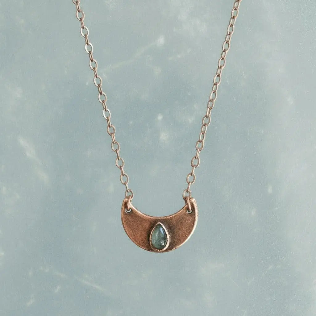 Santa Fe Marketplace Labradorite Crescent Moon Necklace | Electroformed Copper Jewelry Product Image: Labradorite Crescent Moon Necklace | Electroformed Copper Jewelry