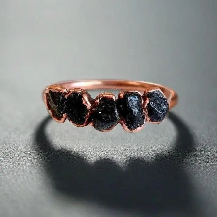 Santa Fe Marketplace Black Tourmaline Multistone Ring | Electroformed Copper Jewelry Product Image: Black Tourmaline Multistone Ring | Electroformed Copper Jewelry