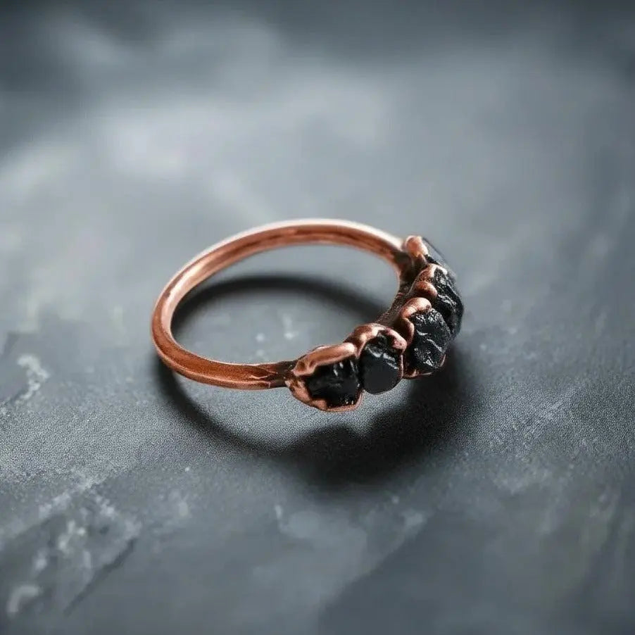 Santa Fe Marketplace Black Tourmaline Multistone Ring | Electroformed Copper Jewelry Product Image: Black Tourmaline Multistone Ring | Electroformed Copper Jewelry