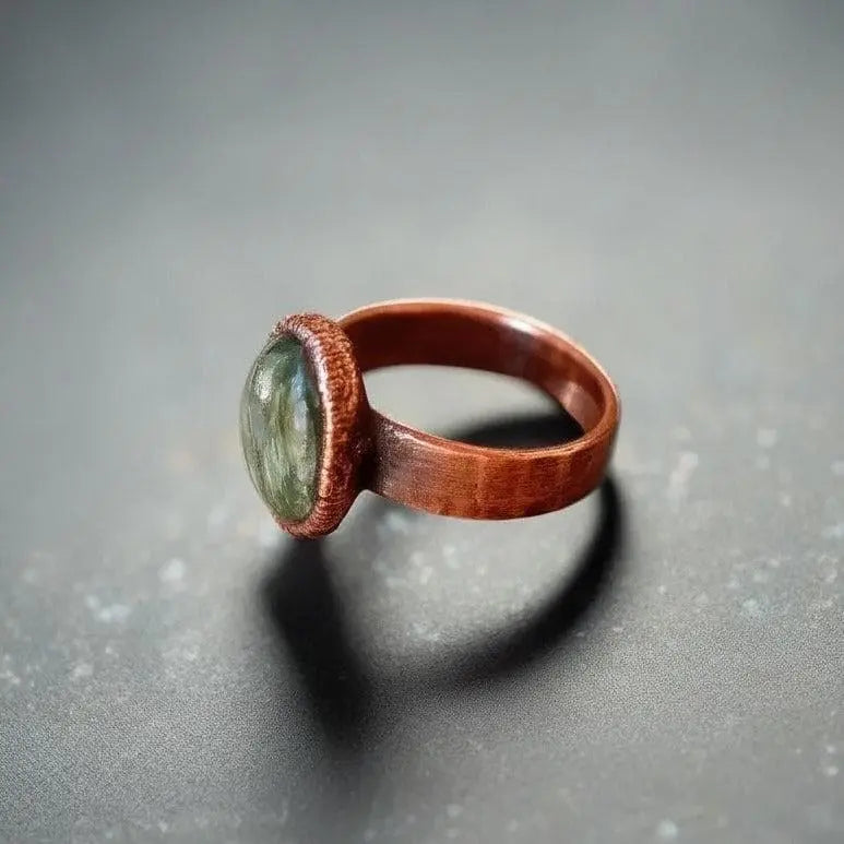 Santa Fe Marketplace Seraphinite Ring — Handcrafted Copper and Crystal Jewelry for Serenity Product Image: Seraphinite Ring — Handcrafted Copper and Crystal Jewelry for Serenity