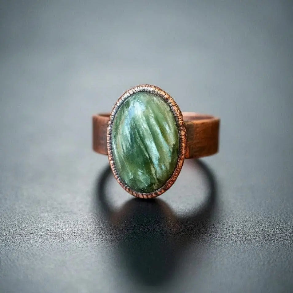 Santa Fe Marketplace Seraphinite Ring — Handcrafted Copper and Crystal Jewelry for Serenity Product Image: Seraphinite Ring — Handcrafted Copper and Crystal Jewelry for Serenity