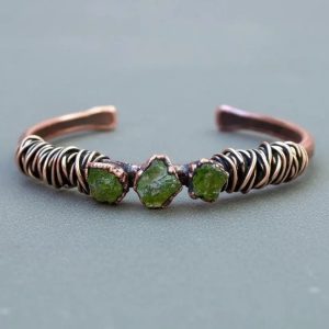 Santa Fe Marketplace Raw Peridot Copper Cuff | Electroformed Copper Jewelry Product Image: Raw Peridot Copper Cuff | Electroformed Copper Jewelry