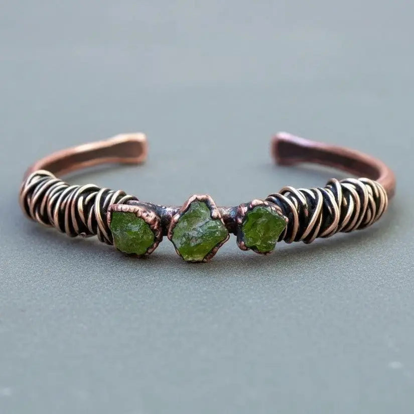 Santa Fe Marketplace Raw Peridot Copper Cuff | Electroformed Copper Jewelry Product Image: Raw Peridot Copper Cuff | Electroformed Copper Jewelry