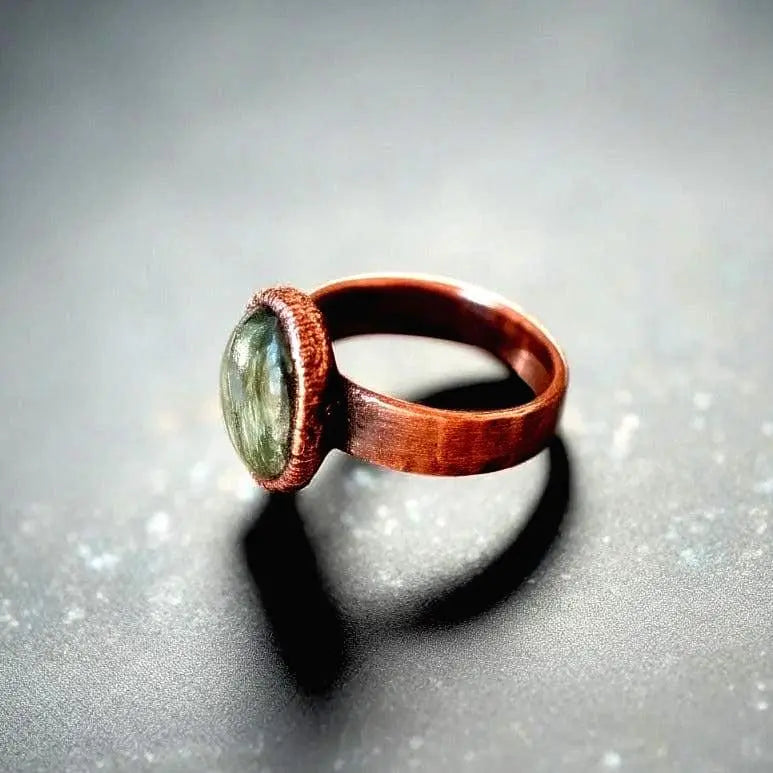 Santa Fe Marketplace Seraphinite Ring — Handcrafted Copper and Crystal Jewelry for Serenity Product Image: Seraphinite Ring — Handcrafted Copper and Crystal Jewelry for Serenity