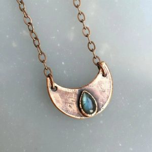 Product Image: Labradorite Crescent Moon Necklace | Electroformed Copper Jewelry