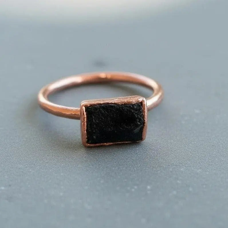Santa Fe Marketplace Raw Black Tourmaline Ring | Electroformed Copper Jewelry Product Image: Raw Black Tourmaline Ring | Electroformed Copper Jewelry
