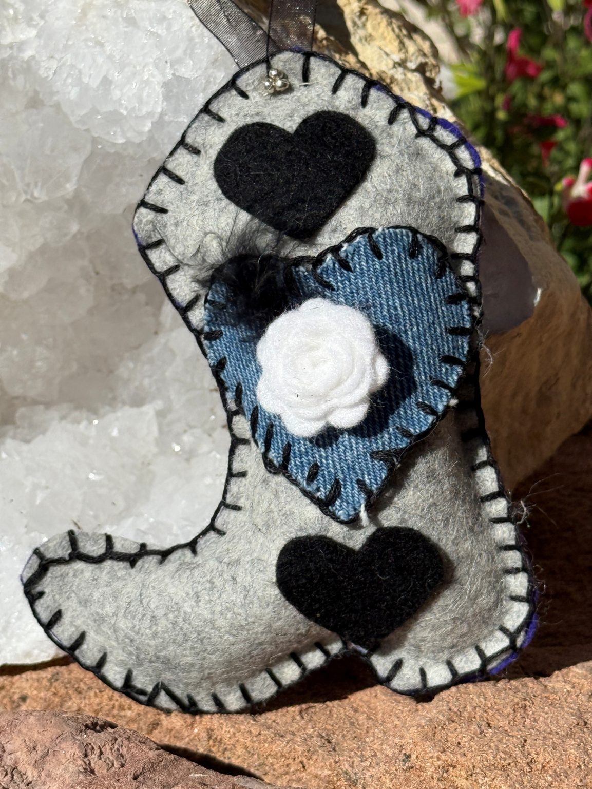 Santa Fe Marketplace Hand Embroidered Boot Ornament #6 – By Annette Colby Product Image: Hand Embroidered Boot Ornament #6 – By Annette Colby