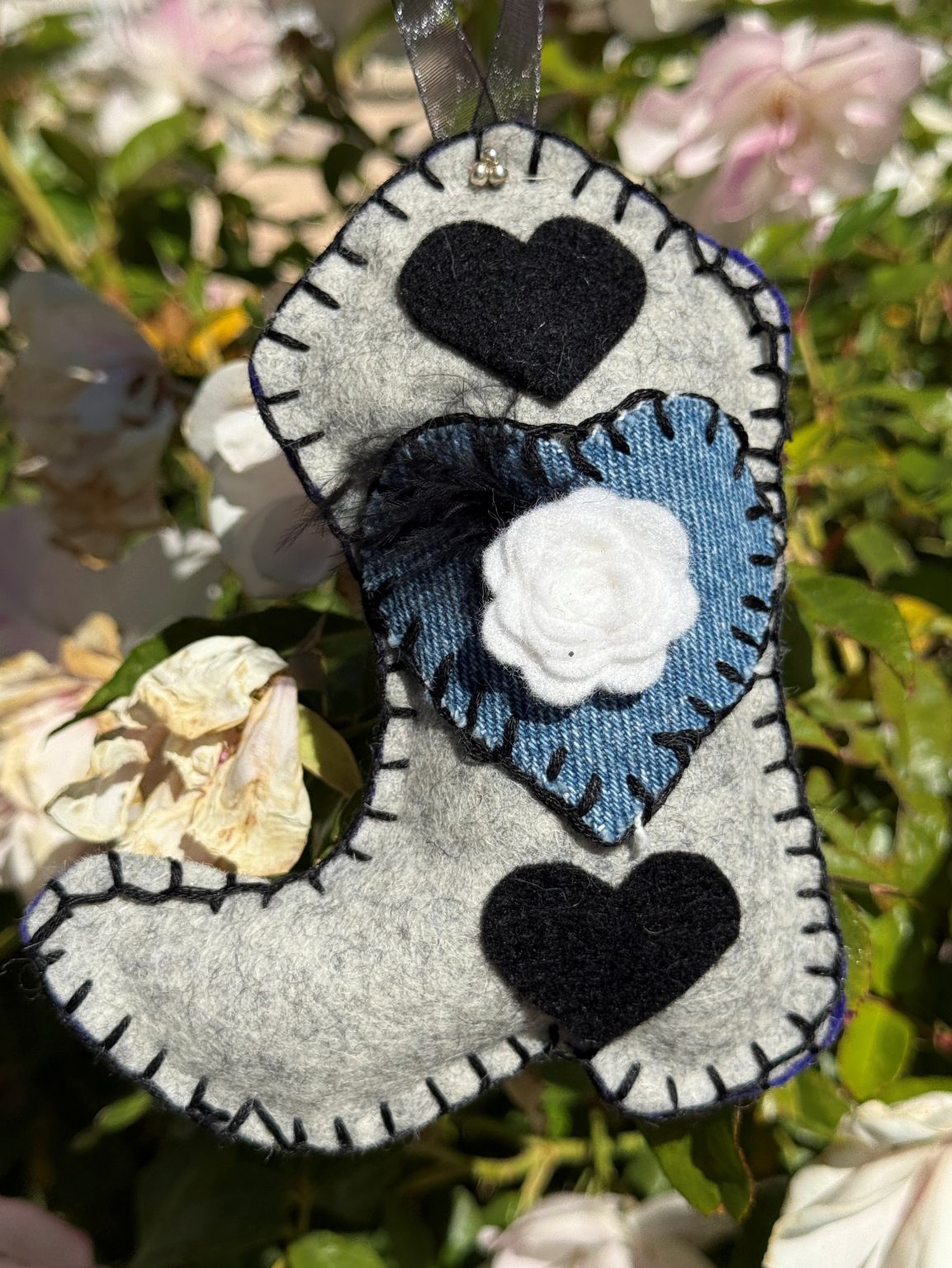 Santa Fe Marketplace Hand Embroidered Boot Ornament #6 – By Annette Colby Product Image: Hand Embroidered Boot Ornament #6 – By Annette Colby