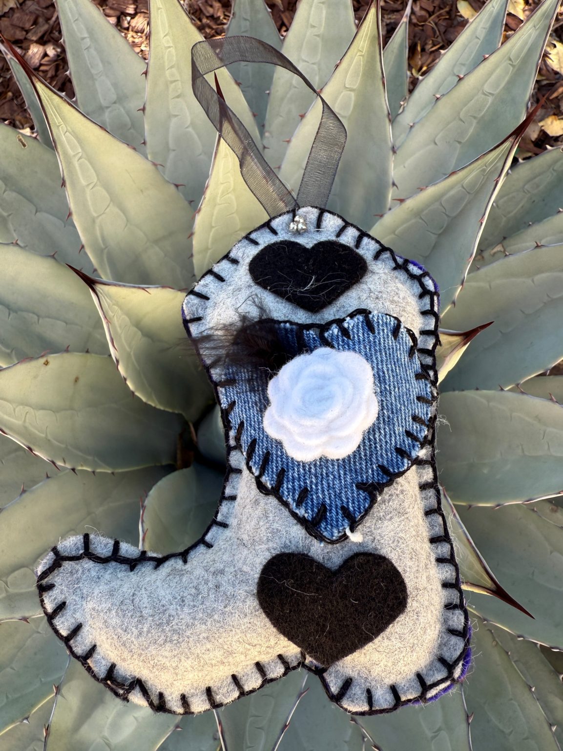 Santa Fe Marketplace Hand Embroidered Boot Ornament #6 – By Annette Colby Product Image: Hand Embroidered Boot Ornament #6 – By Annette Colby