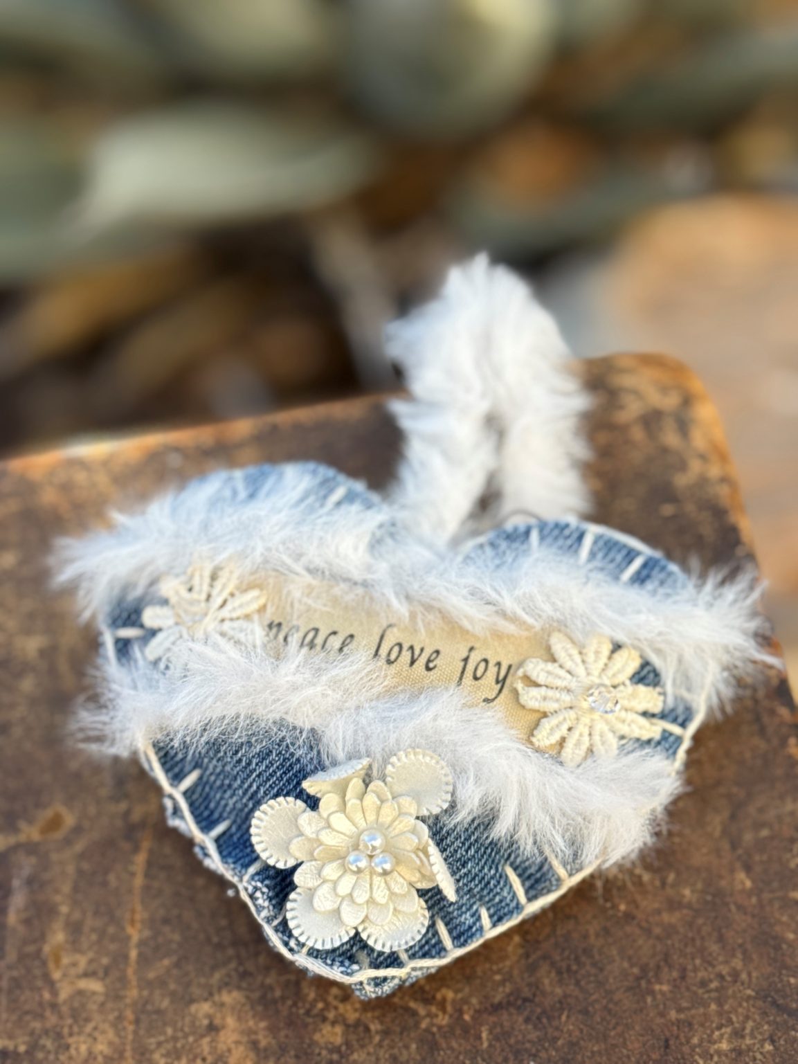 Santa Fe Marketplace Hand Embroidered Love Heart Ornaments #1 – By Annette Colby Product Image: Hand Embroidered Love Heart Ornaments #1 – By Annette Colby