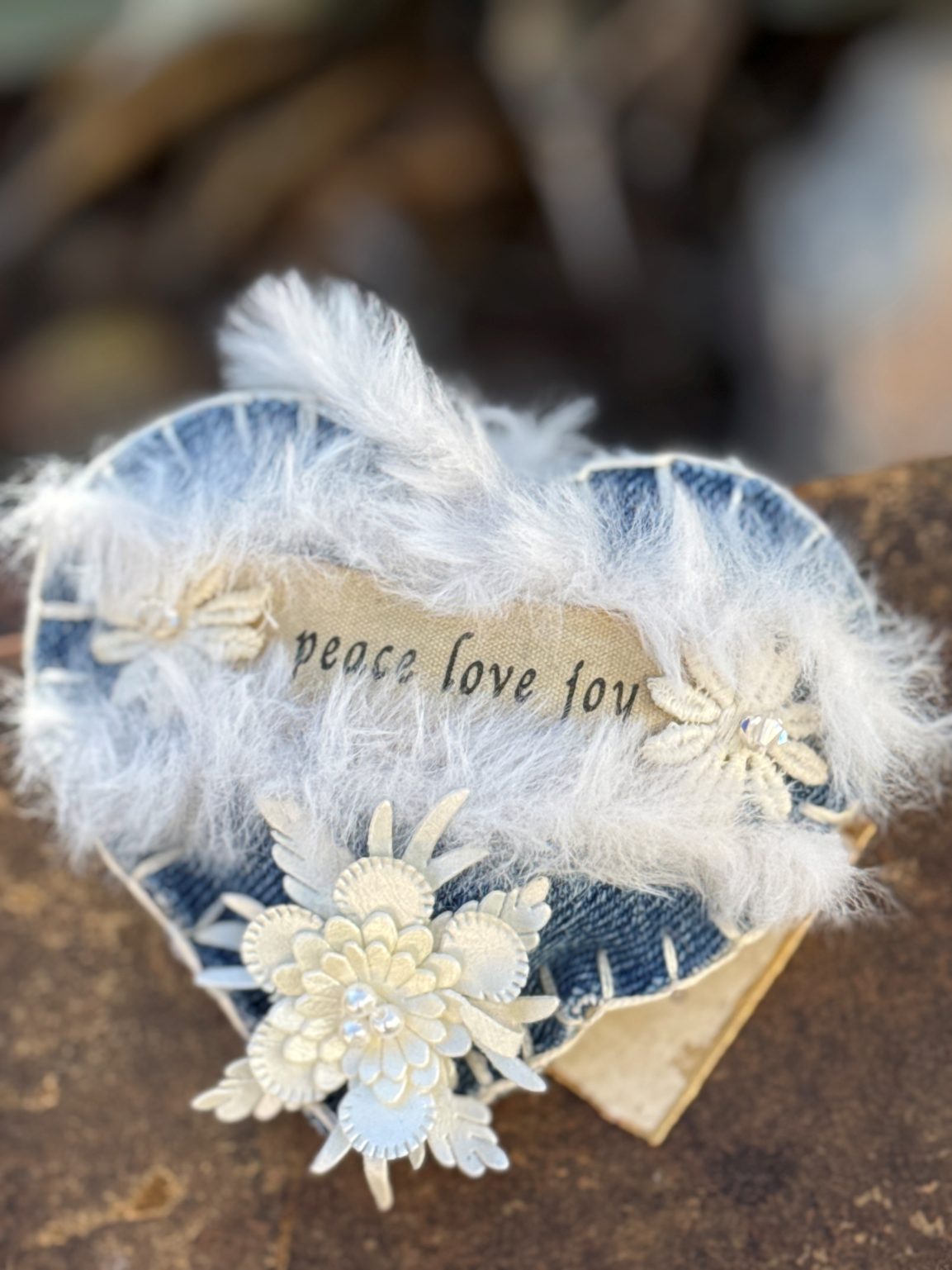 Santa Fe Marketplace Hand Embroidered Love Heart Ornaments #1 – By Annette Colby Product Image: Hand Embroidered Love Heart Ornaments #1 – By Annette Colby