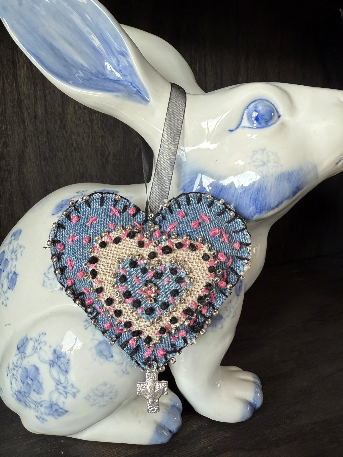 Santa Fe Marketplace Hand Embroidered Love Heart Ornaments #2 – By Annette Colby Product Image: Hand Embroidered Love Heart Ornaments #2 – By Annette Colby