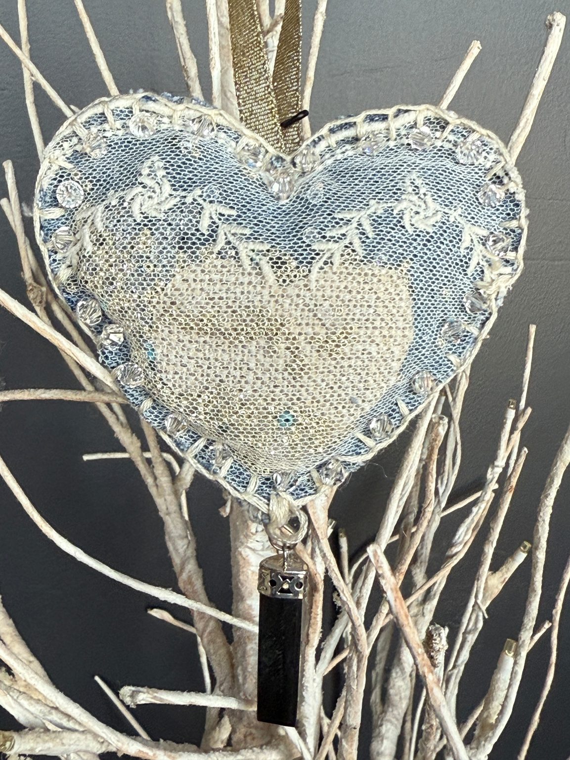 Santa Fe Marketplace Hand Embroidered Love Heart Ornaments #3 – By Annette Colby Product Image: Hand Embroidered Love Heart Ornaments #3 – By Annette Colby