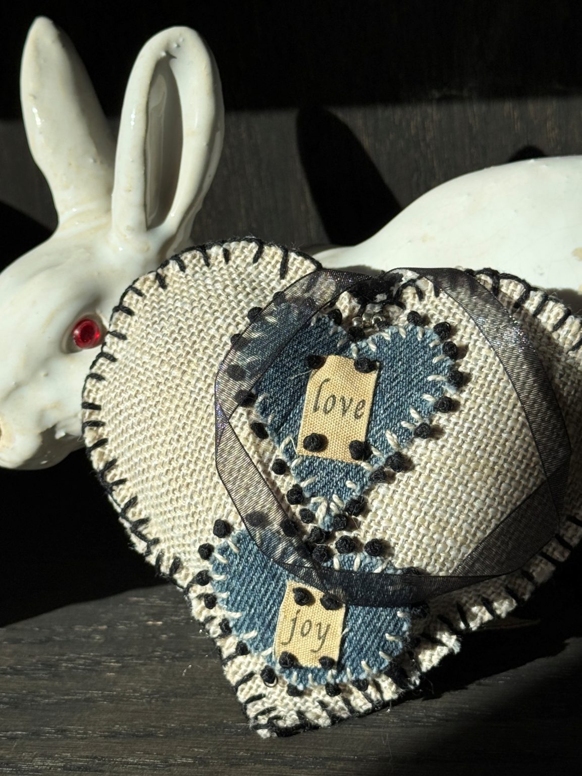 Santa Fe Marketplace Hand Embroidered Love Heart Ornaments #4 – By Annette Colby Product Image: Hand Embroidered Love Heart Ornaments #4 – By Annette Colby