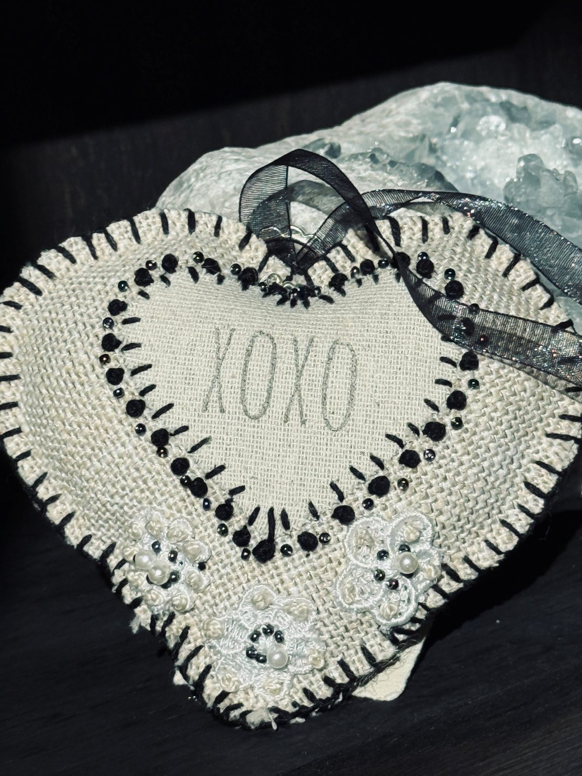 Santa Fe Marketplace Hand Embroidered Love Heart Ornaments #5 – By Annette Colby Product Image: Hand Embroidered Love Heart Ornaments #5 – By Annette Colby