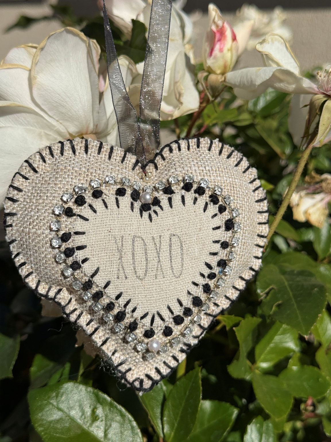 Santa Fe Marketplace Hand Embroidered Love Heart Ornaments #6– By Annette Colby Product Image: Hand Embroidered Love Heart Ornaments #6– By Annette Colby