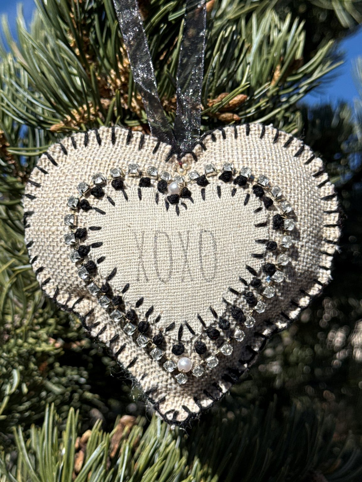 Santa Fe Marketplace Hand Embroidered Love Heart Ornaments #6– By Annette Colby Product Image: Hand Embroidered Love Heart Ornaments #6– By Annette Colby