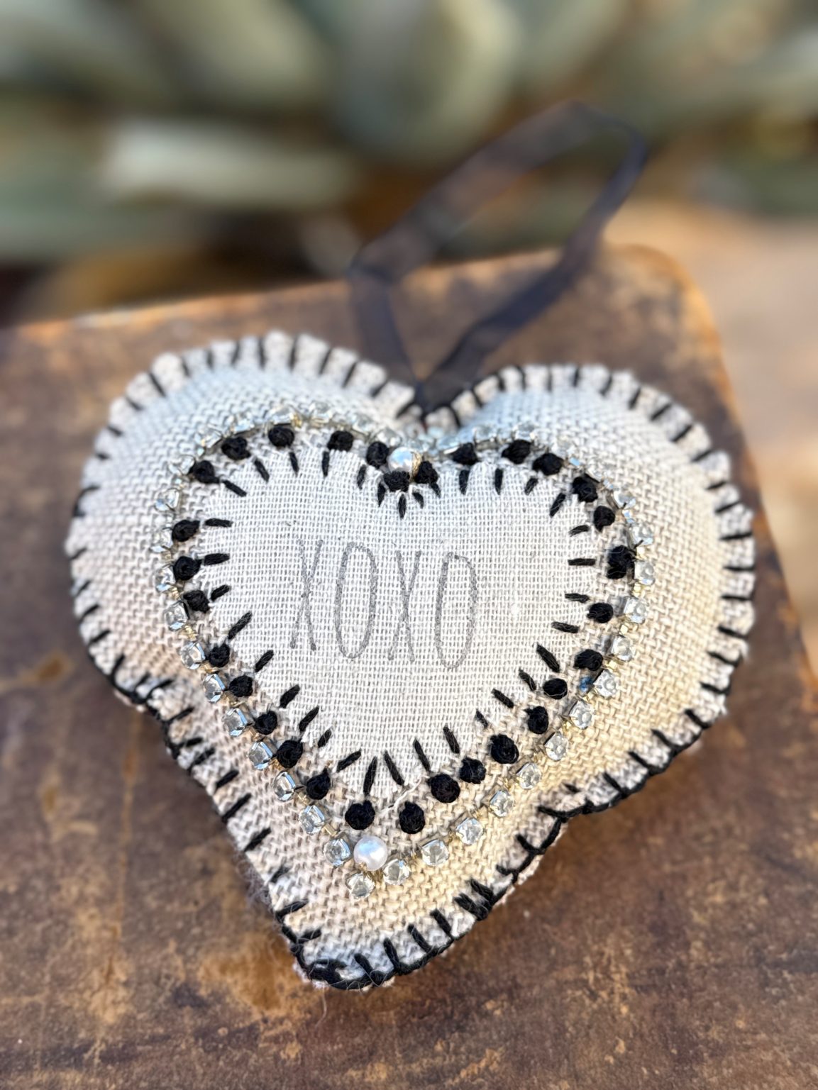 Santa Fe Marketplace Hand Embroidered Love Heart Ornaments #6– By Annette Colby Product Image: Hand Embroidered Love Heart Ornaments #6– By Annette Colby