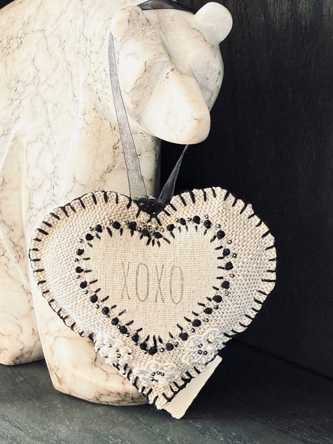 Santa Fe Marketplace Hand Embroidered Love Heart Ornaments #5 – By Annette Colby Product Image: Hand Embroidered Love Heart Ornaments #5 – By Annette Colby