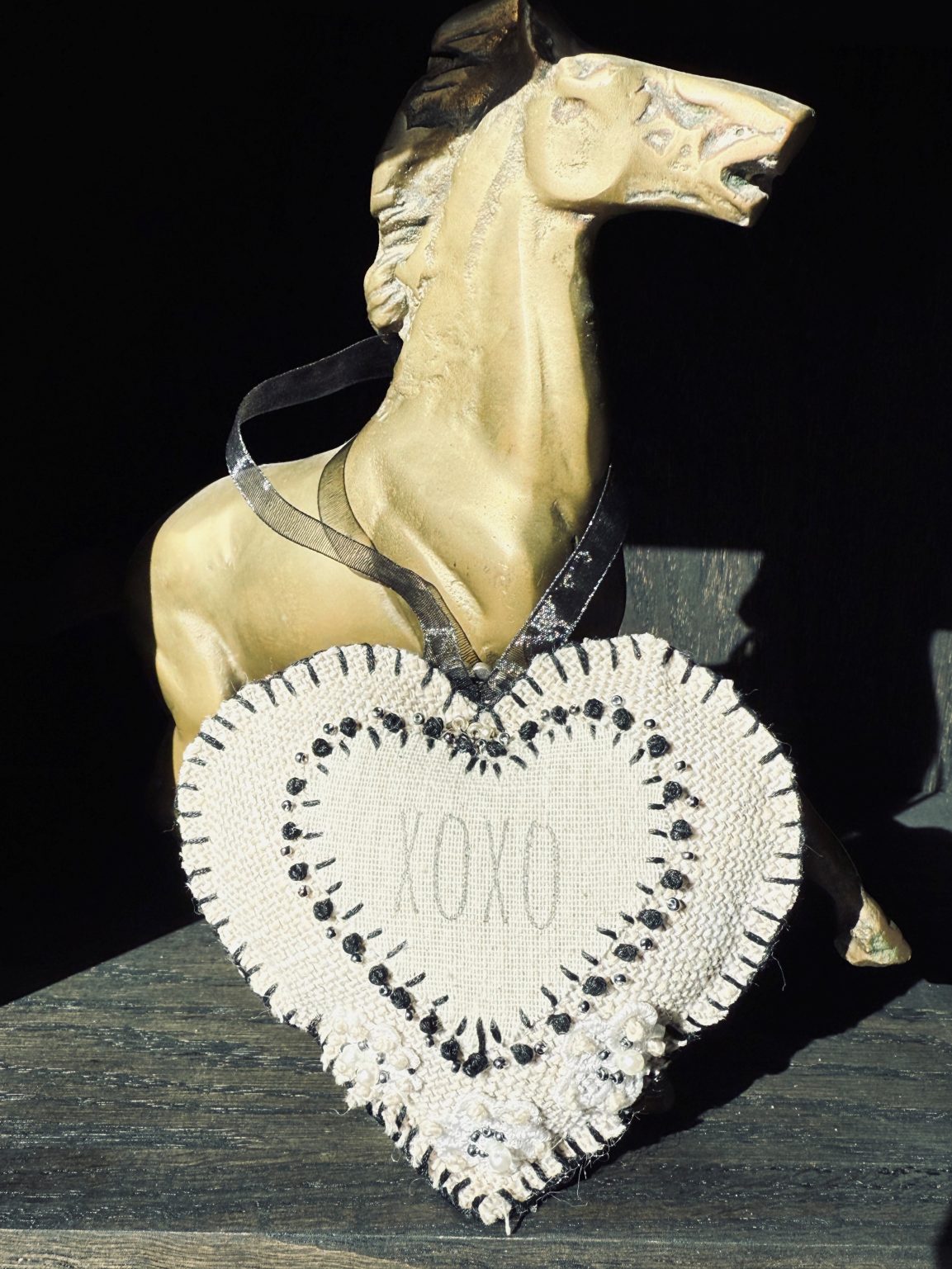 Santa Fe Marketplace Hand Embroidered Love Heart Ornaments #5 – By Annette Colby Product Image: Hand Embroidered Love Heart Ornaments #5 – By Annette Colby