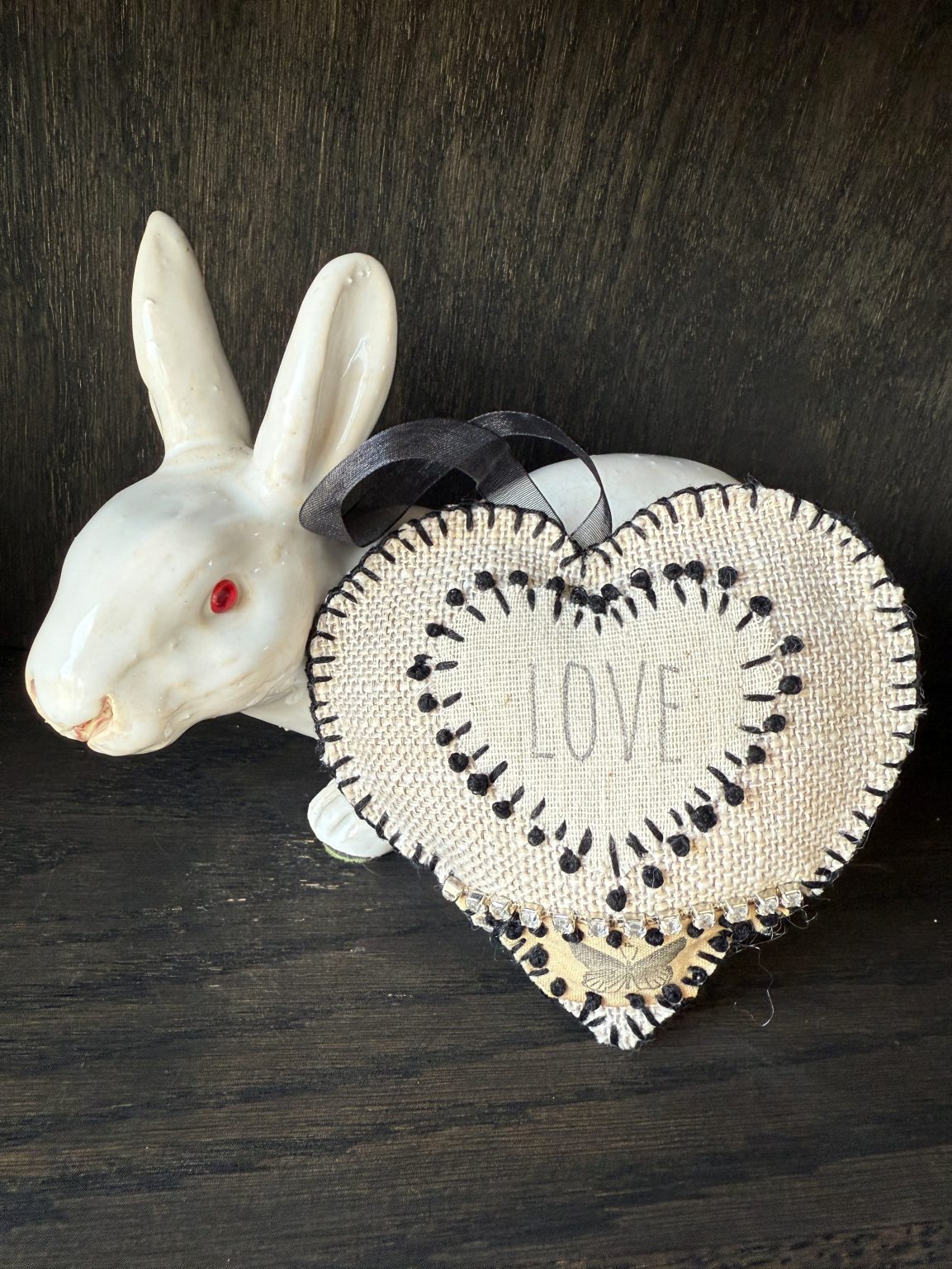 Santa Fe Marketplace Hand Embroidered Love Heart Ornaments #7 – By Annette Colby Product Image: Hand Embroidered Love Heart Ornaments #7 – By Annette Colby