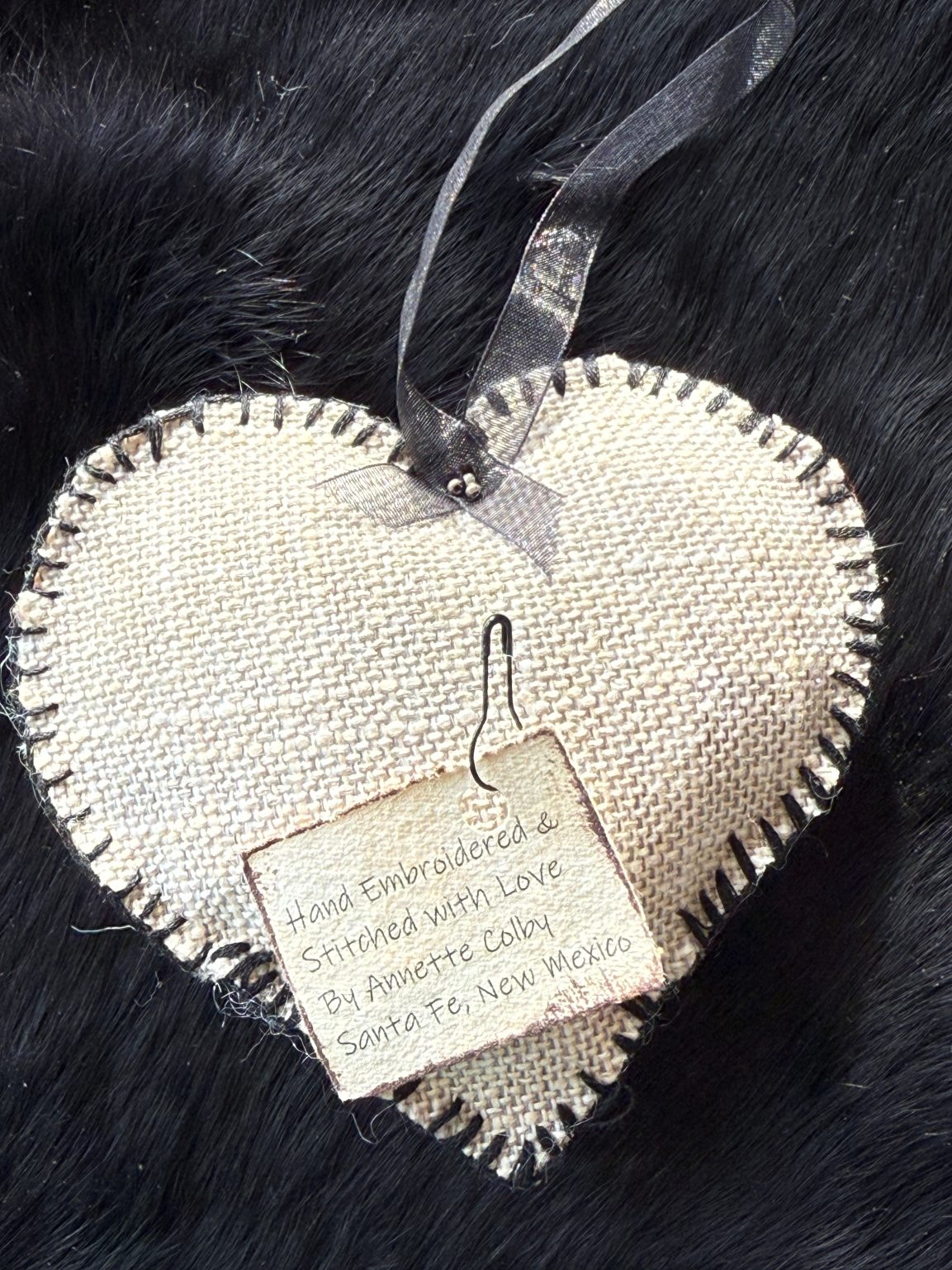 Santa Fe Marketplace Hand Embroidered Love Heart Ornaments #7 – By Annette Colby Product Image: Hand Embroidered Love Heart Ornaments #7 – By Annette Colby