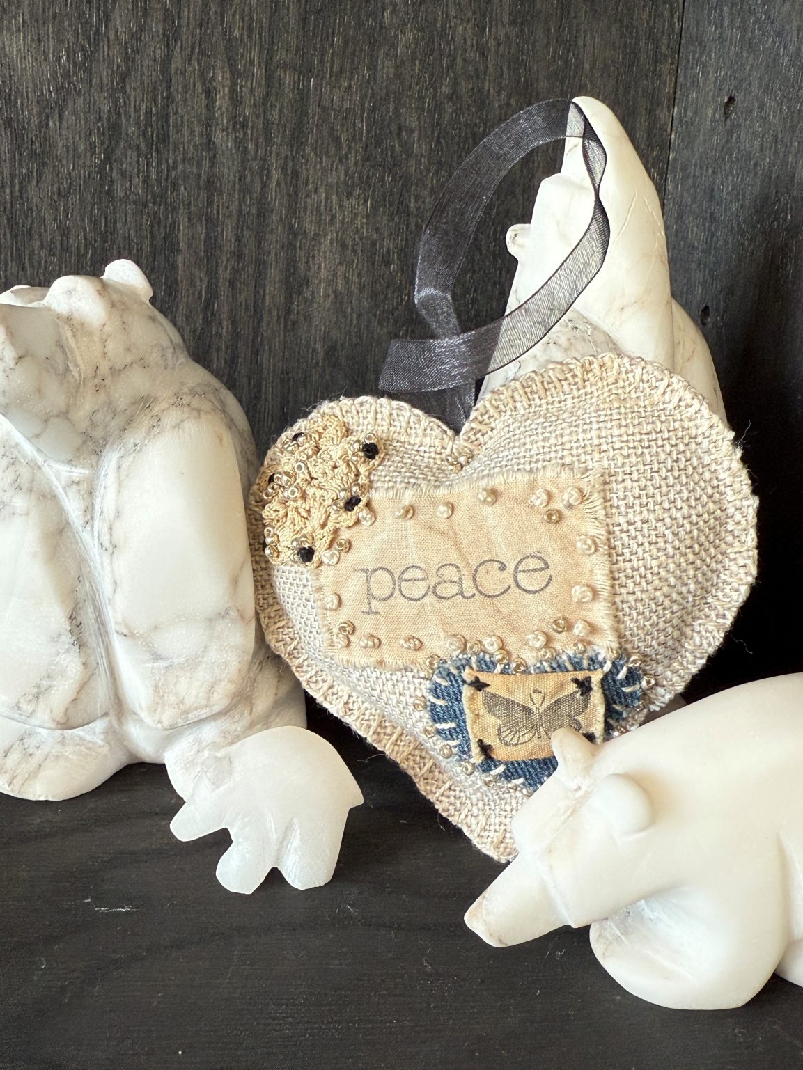 Santa Fe Marketplace Hand Embroidered Love Heart Ornaments #8 – By Annette Colby Product Image: Hand Embroidered Love Heart Ornaments #8 – By Annette Colby