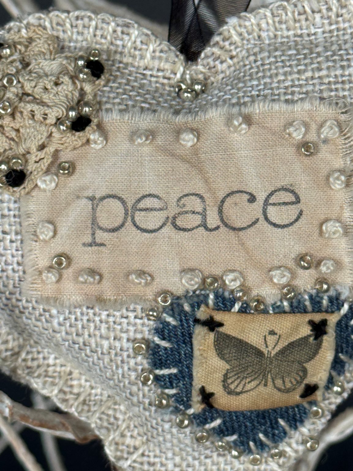 Santa Fe Marketplace Hand Embroidered Love Heart Ornaments #8 – By Annette Colby Product Image: Hand Embroidered Love Heart Ornaments #8 – By Annette Colby