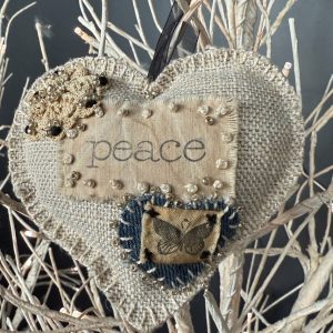 Santa Fe Marketplace Hand Embroidered Love Heart Ornaments #8 – By Annette Colby Product Image: Hand Embroidered Love Heart Ornaments #8 – By Annette Colby