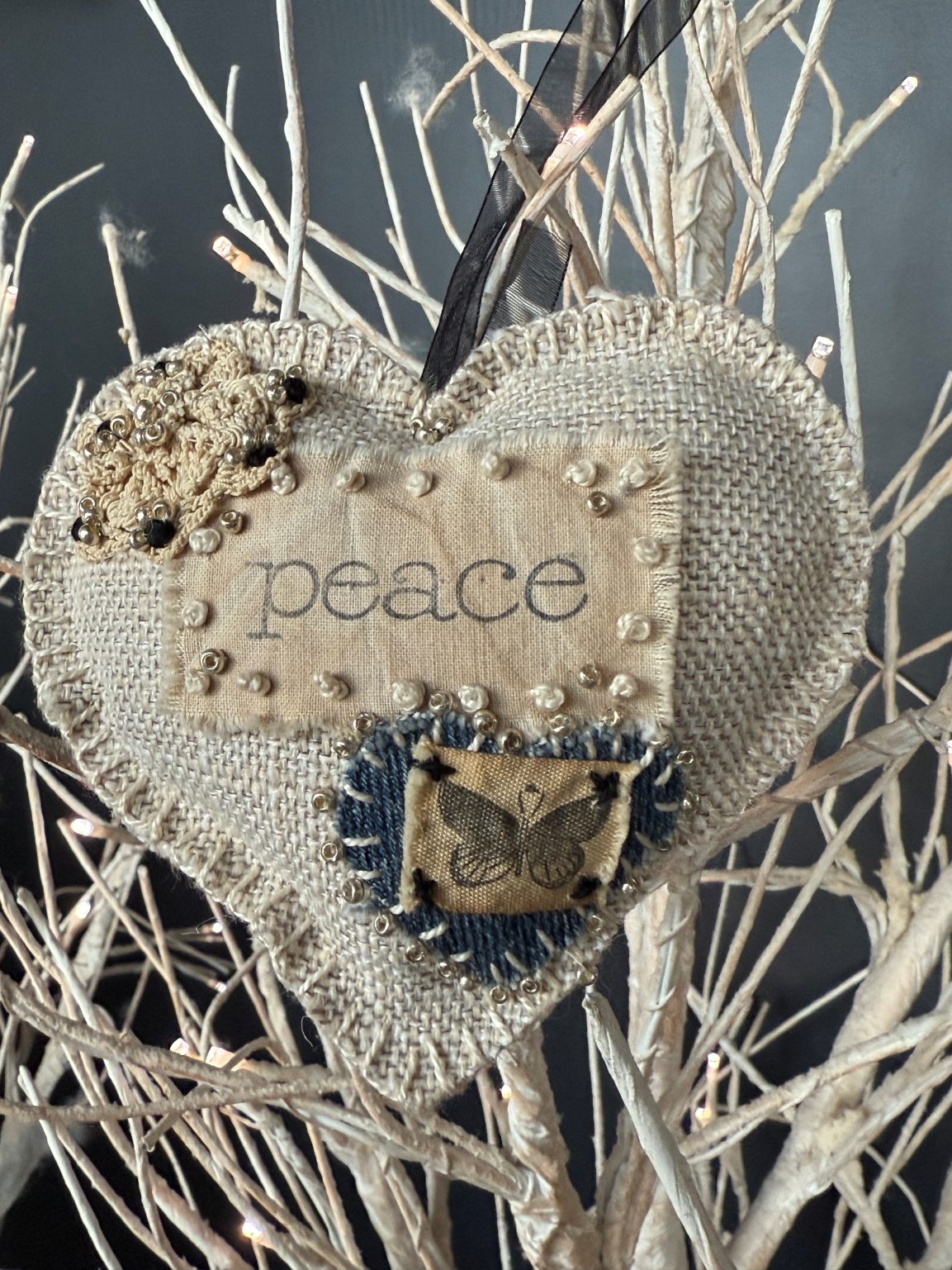 Santa Fe Marketplace Hand Embroidered Love Heart Ornaments #8 – By Annette Colby Product Image: Hand Embroidered Love Heart Ornaments #8 – By Annette Colby