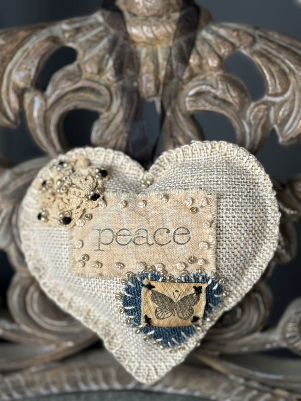 Santa Fe Marketplace Hand Embroidered Love Heart Ornaments #8 – By Annette Colby Product Image: Hand Embroidered Love Heart Ornaments #8 – By Annette Colby