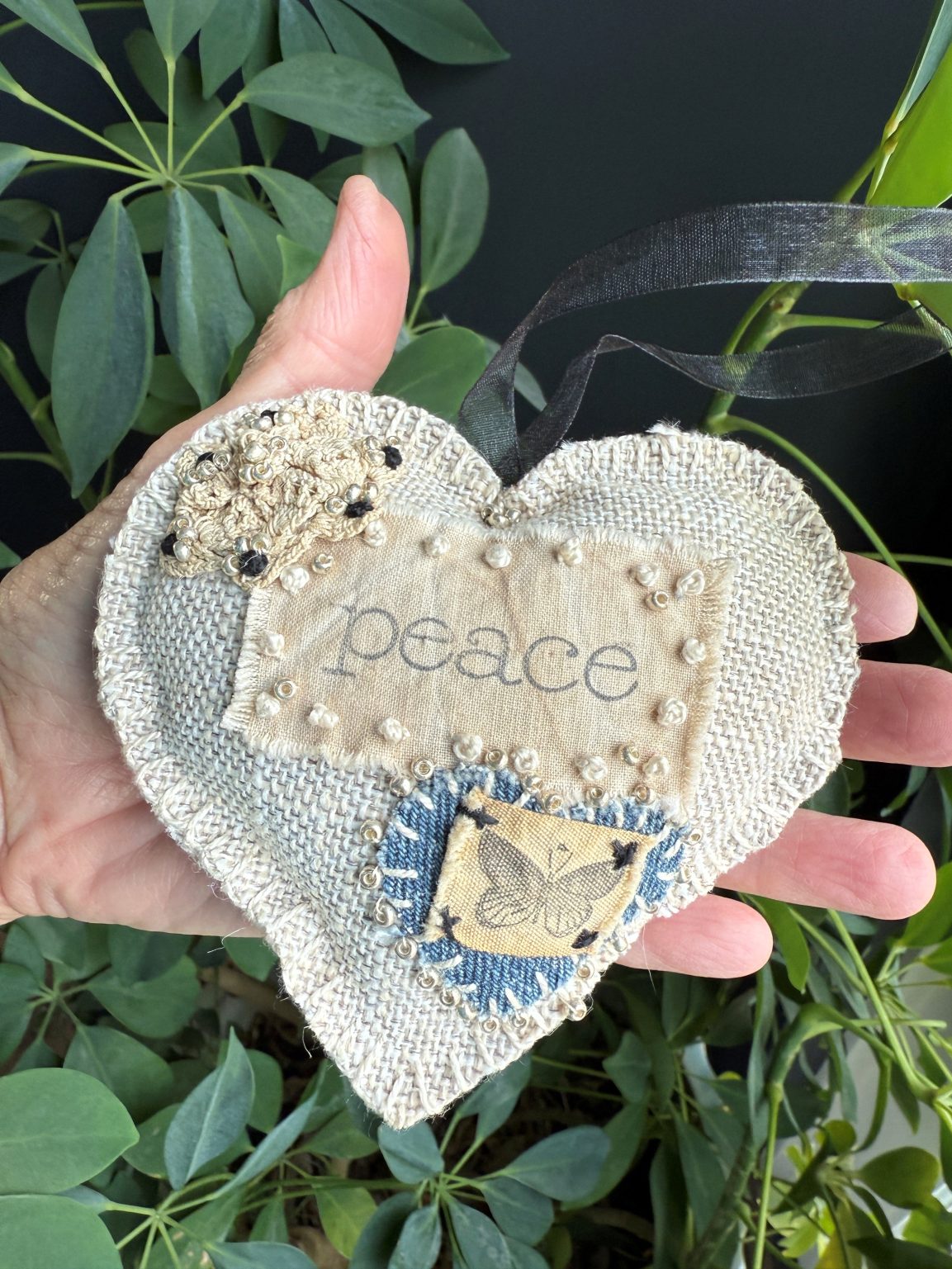 Santa Fe Marketplace Hand Embroidered Love Heart Ornaments #8 – By Annette Colby Product Image: Hand Embroidered Love Heart Ornaments #8 – By Annette Colby