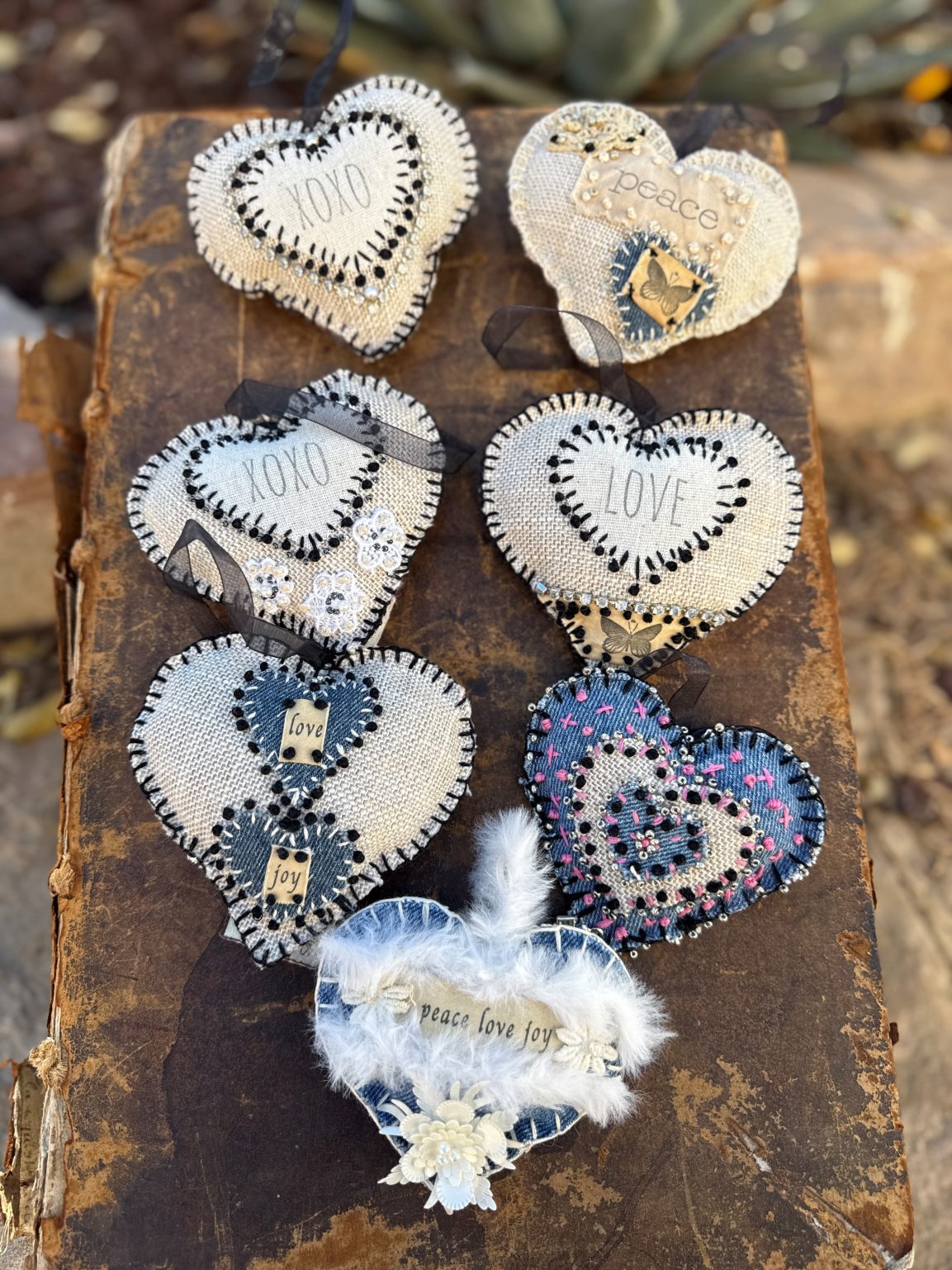Santa Fe Marketplace Hand Embroidered Love Heart Ornaments #3 – By Annette Colby Product Image: Hand Embroidered Love Heart Ornaments #3 – By Annette Colby