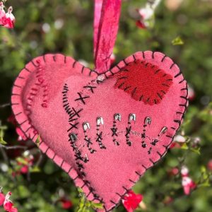 Product Image: Hand Embroidered Pink Felt Heart – by Annette Colby