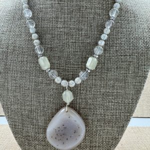 Santa Fe Marketplace Necklace: Druzy Spotted Freeform 16″+2″ Sterling Extender. One of a Kind Product Image: Necklace: Druzy Spotted Freeform 16″+2″ Sterling Extender. One of a Kind