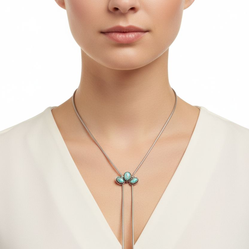 Santa Fe Marketplace Turquoise Arch Snake Bolo Necklace Product Image: Turquoise Arch Snake Bolo Necklace