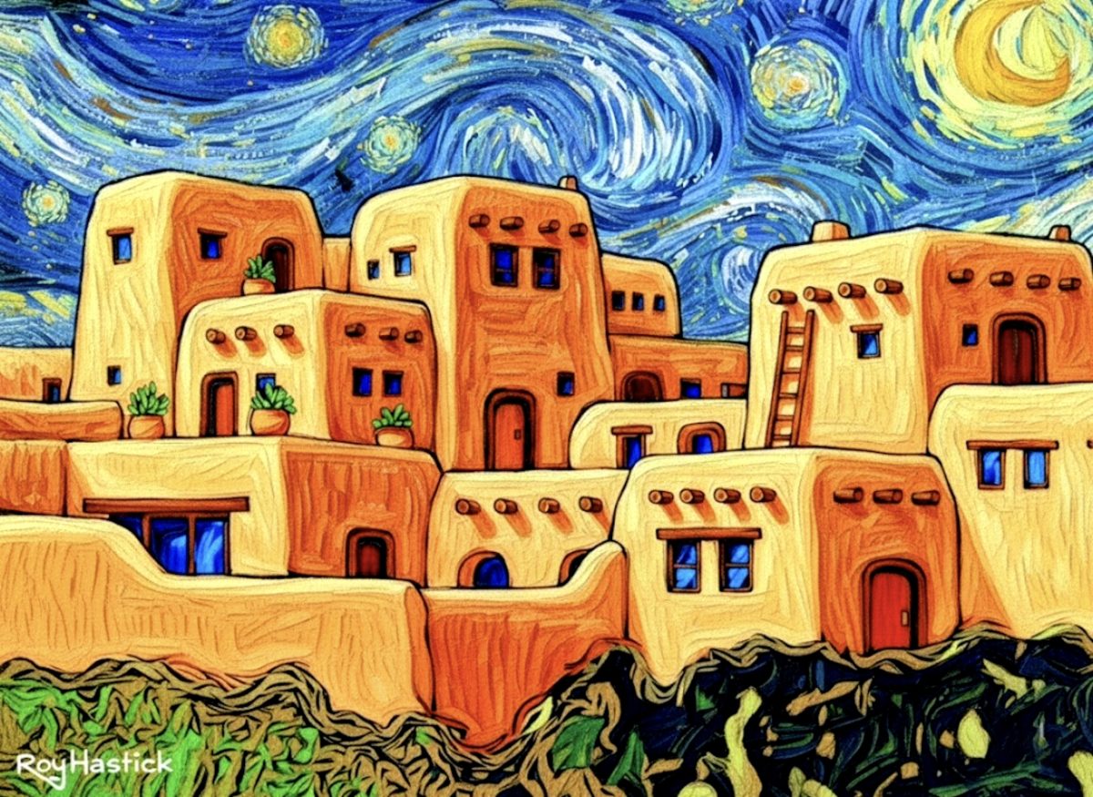 Santa Fe Marketplace Pueblo Starry Night 12″X8″ Product Image: Pueblo Starry Night 12″X8″