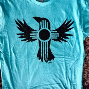 Santa Fe Marketplace Teal Zia Raven tee Product Image: Teal Zia Raven tee